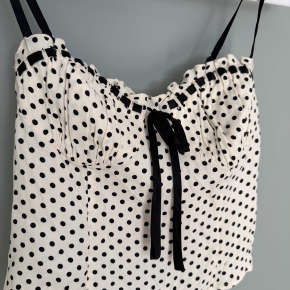 Reformation "Andrea" Eclipse Polka Dot Sweetheart Tie Cami Spaghetti Strap Top - Picture 4 of 14